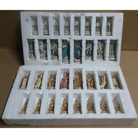 Vintage Roman Empire Themed Chess Set – 32 Pieces – Hand-Painted Resin – King 6”
